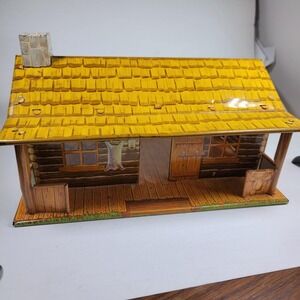 Vintage 1950s Marx Roy Rogers BAR-M Ranch Tin Litho Log Cabin Playset